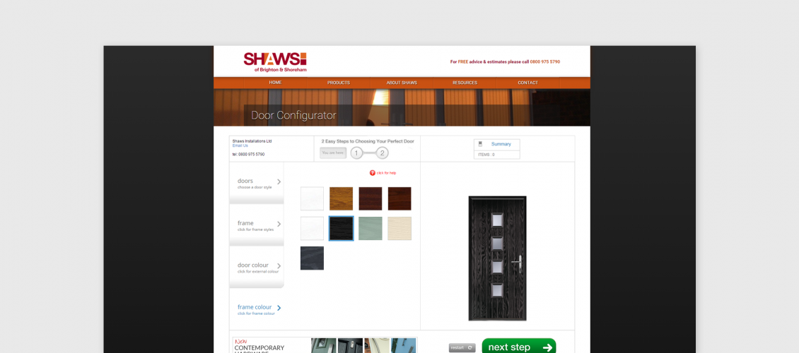 Preview of Shaws door configurator