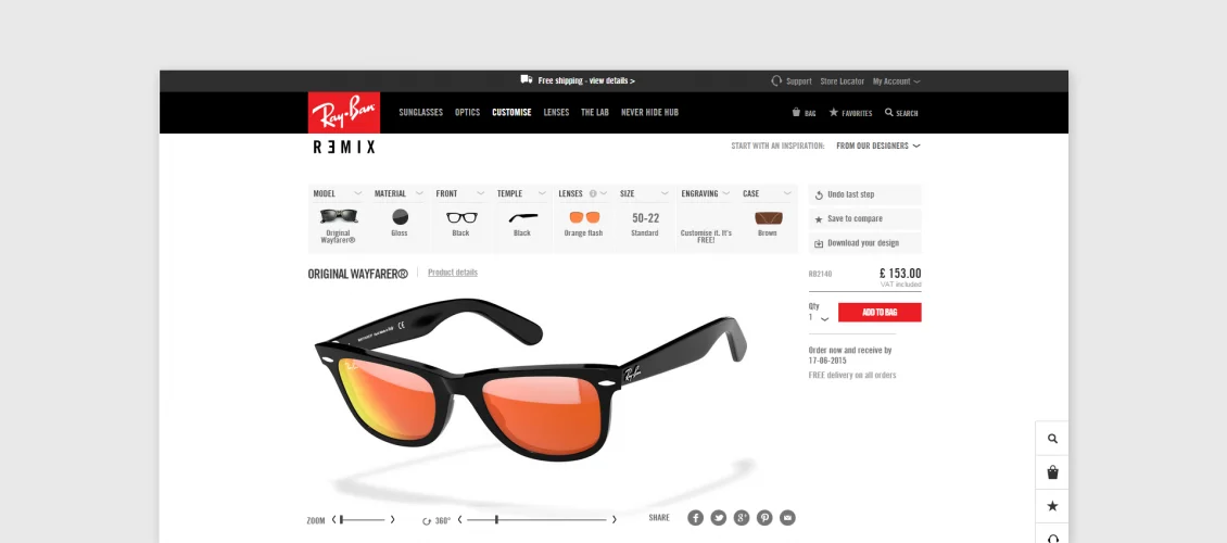 Online Sunglasses Customizer example