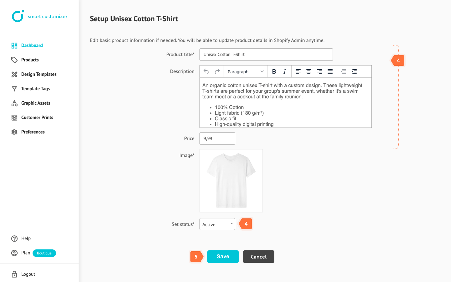 Save and publish your new customizable product