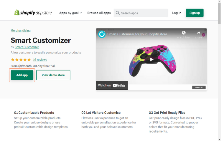 Smart Customizer App on Shopify