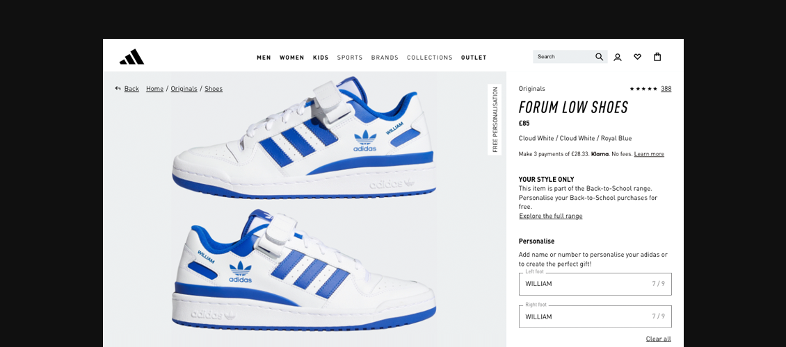 Preview of Adidas shoes customizer