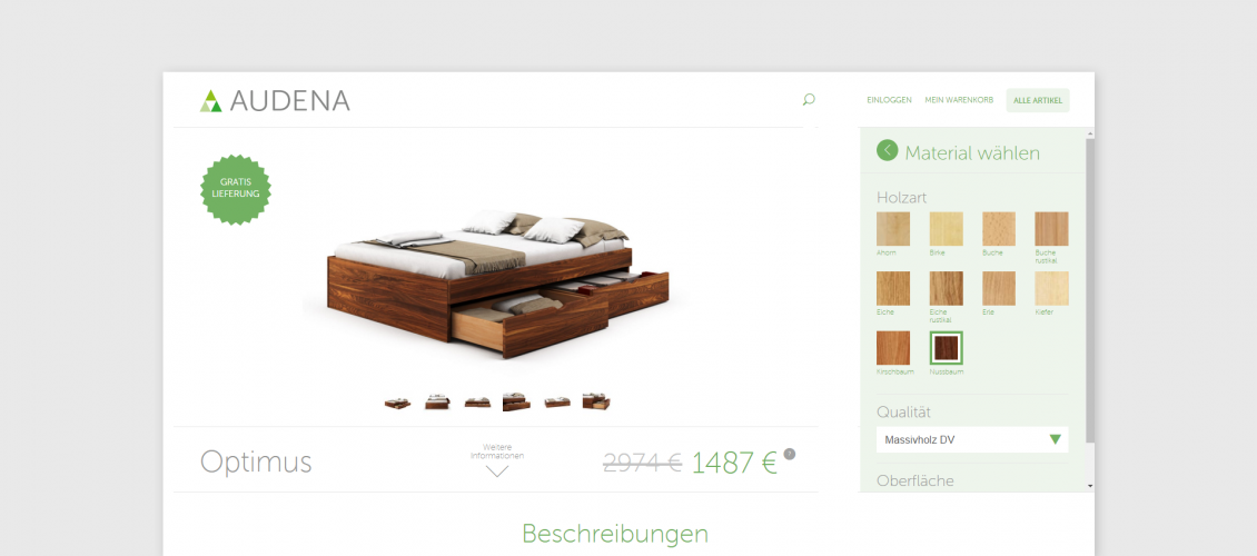 Preview of Audena bed customizer