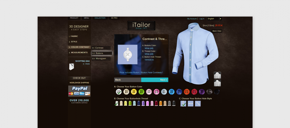 Preview of iTailor online shirt customizer