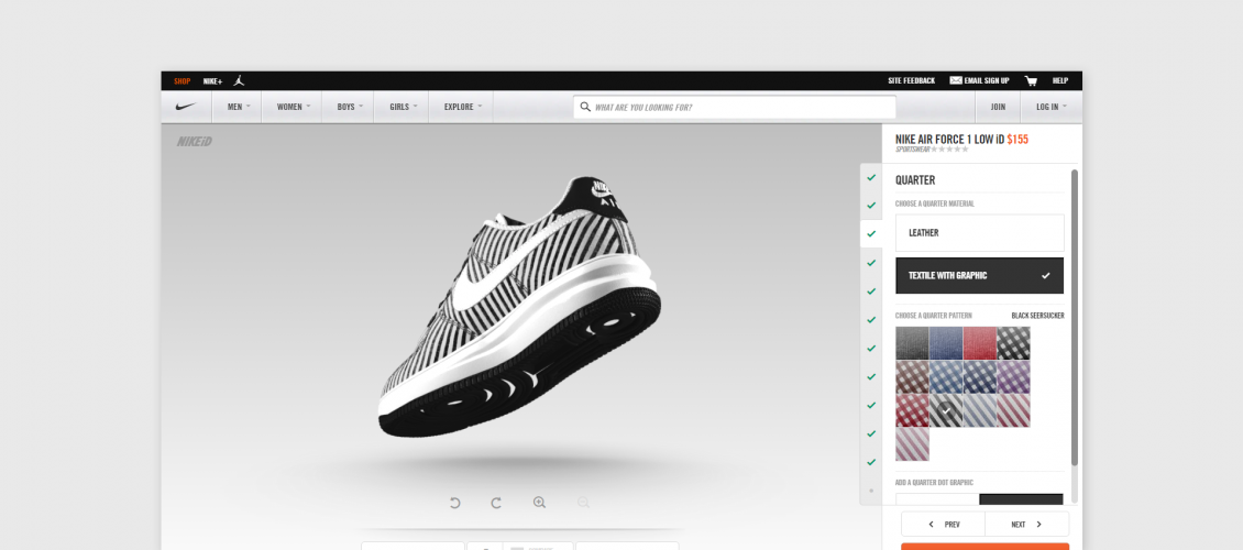 Preview of Nike shoe customizer