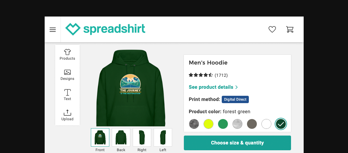 Preview of Spreadshirt platform for personalized clothing and accessories