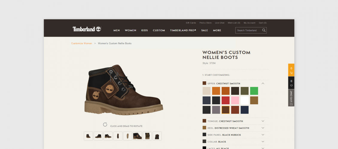 Preview of Timberland shoes customizer solution